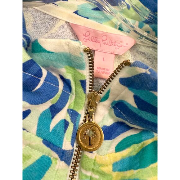 Lilly Pulitzer Wade and Sea Skipper Popover Zip Pullover Top Green Blue Large - Picture 2 of 7